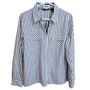 Zac & Rachel Button Up Collared Long and 3/4 Sleeve Navy & White Blouse Size XL